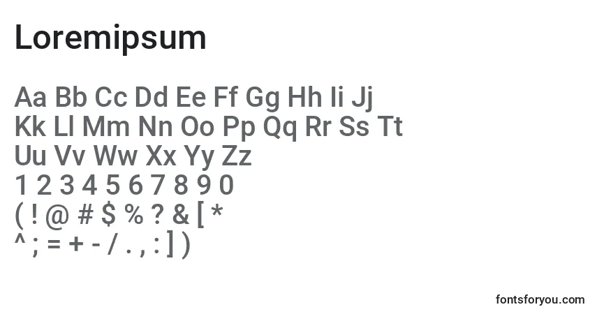 A fonte Loremipsum – alfabeto, números, caracteres especiais