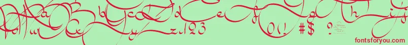 Fonte AmalScript – fontes vermelhas em um fundo verde