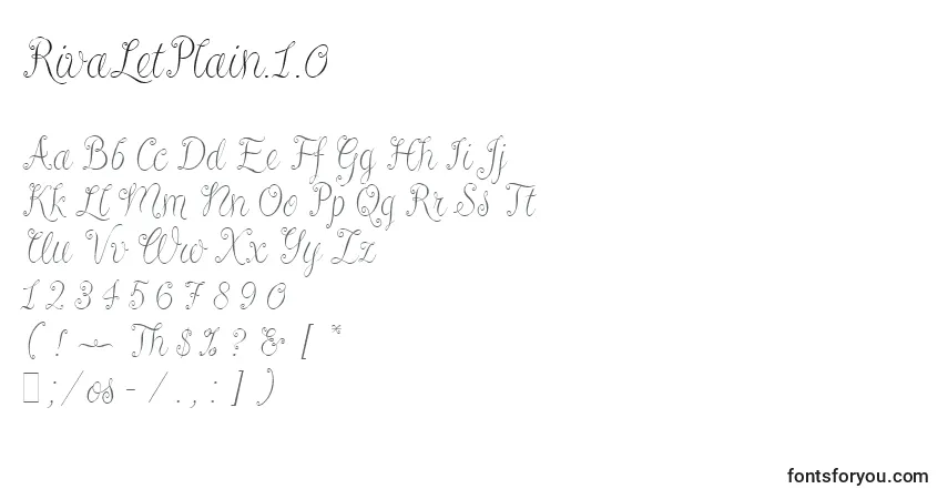 Czcionka RivaLetPlain.1.0 – alfabet, cyfry, specjalne znaki