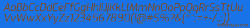 フォントExoItalic – 茶色の文字が青い背景にあります。