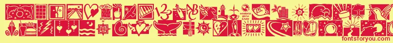 DfconnectivitiesitcTt-Schriftart – Rote Schriften auf gelbem Hintergrund