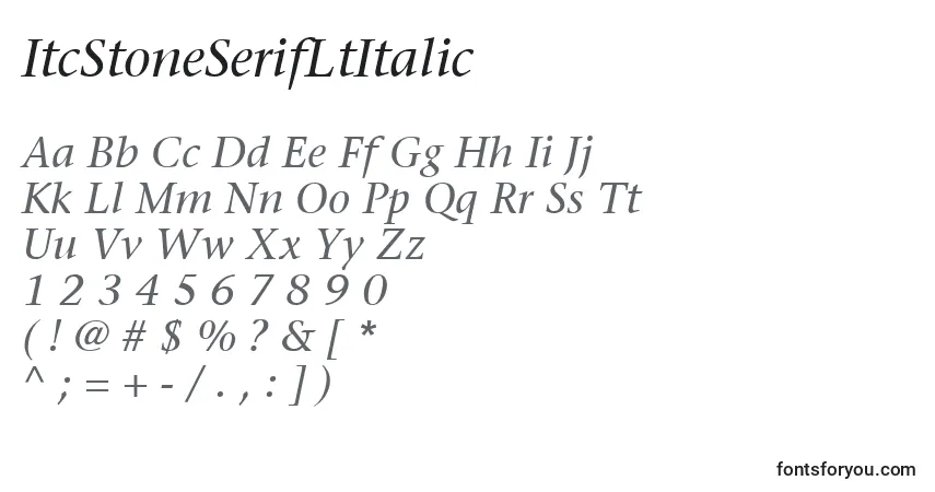 Czcionka ItcStoneSerifLtItalic – alfabet, cyfry, specjalne znaki