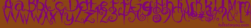 CoralinesCat-Schriftart – Violette Schriften auf braunem Hintergrund