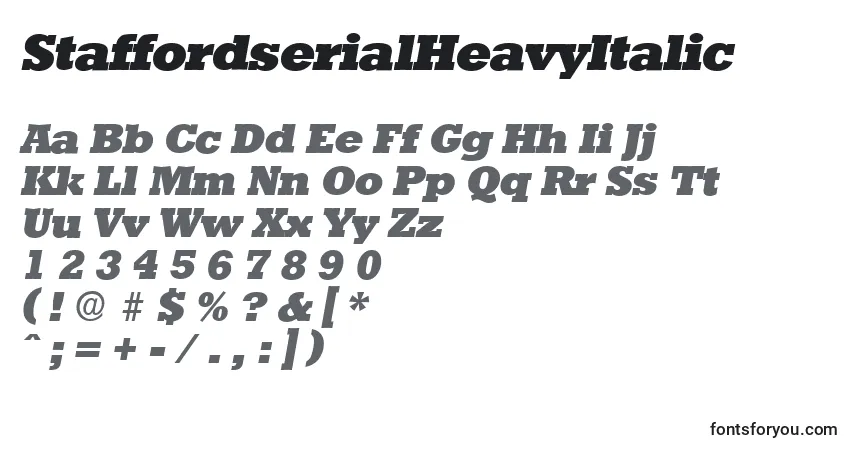 A fonte StaffordserialHeavyItalic – alfabeto, números, caracteres especiais