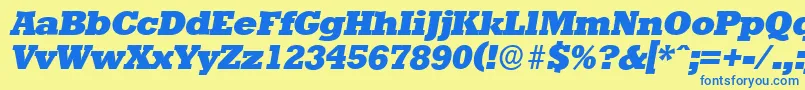StaffordserialHeavyItalic-fontti – siniset fontit keltaisella taustalla