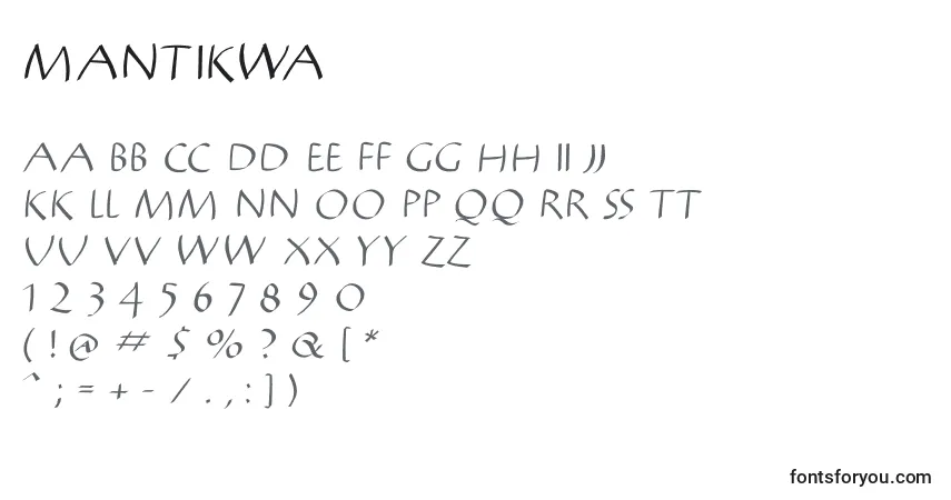 A fonte Mantikwa – alfabeto, números, caracteres especiais
