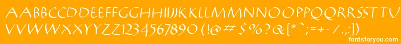 Mantikwa-Schriftart – Weiße Schriften auf orangefarbenem Hintergrund