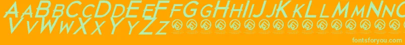 JustdiealreadyBlackitalic-Schriftart – Grüne Schriften auf orangefarbenem Hintergrund