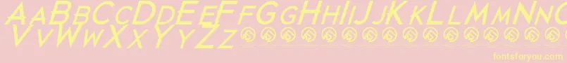 JustdiealreadyBlackitalic-Schriftart – Gelbe Schriften auf rosa Hintergrund