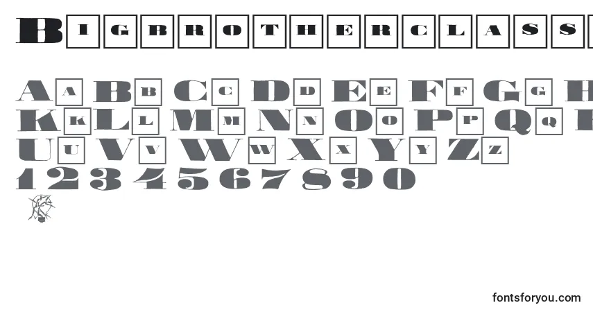 Czcionka Bigbrotherclassizism – alfabet, cyfry, specjalne znaki