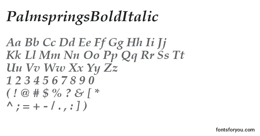 Шрифт PalmspringsBoldItalic – алфавит, цифры, специальные символы