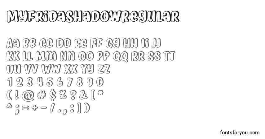 MyfridaShadowRegular-fontti – aakkoset, numerot, erikoismerkit