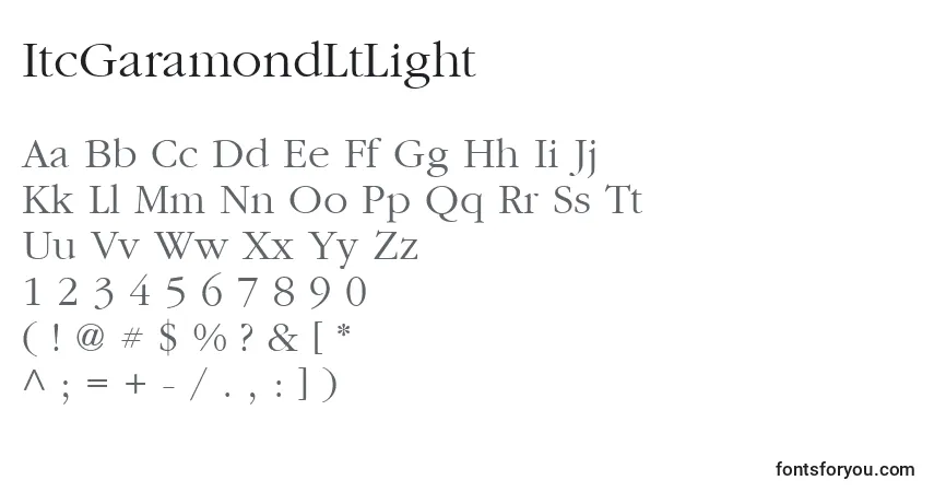 A fonte ItcGaramondLtLight – alfabeto, números, caracteres especiais