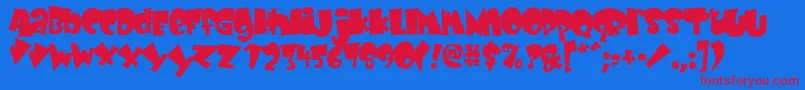 Czcionka BabyKruffy – czerwone czcionki na niebieskim tle