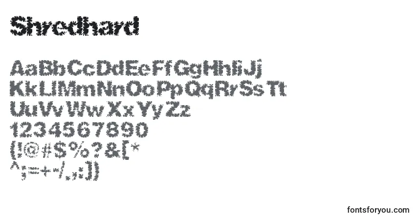 A fonte Shredhard – alfabeto, números, caracteres especiais