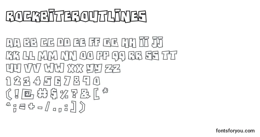 Czcionka Rockbiteroutlines – alfabet, cyfry, specjalne znaki