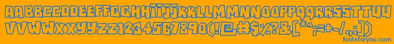 Rockbiteroutlines-Schriftart – Blaue Schriften auf orangefarbenem Hintergrund