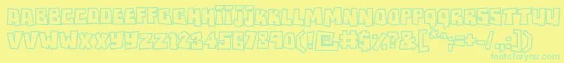 Rockbiteroutlines-Schriftart – Grüne Schriften auf gelbem Hintergrund