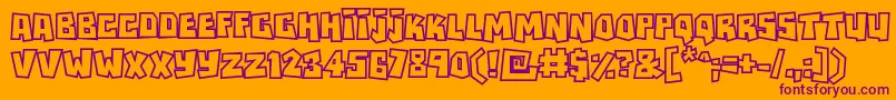 Rockbiteroutlines-fontti – violetit fontit oranssilla taustalla