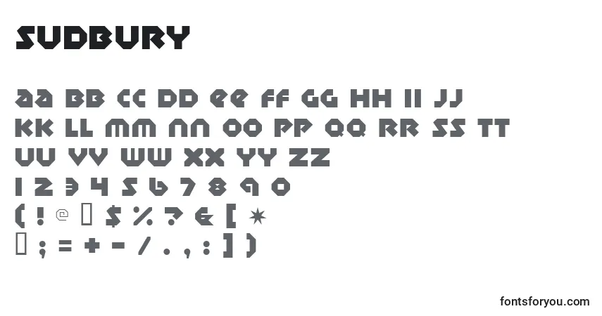 A fonte Sudbury – alfabeto, números, caracteres especiais
