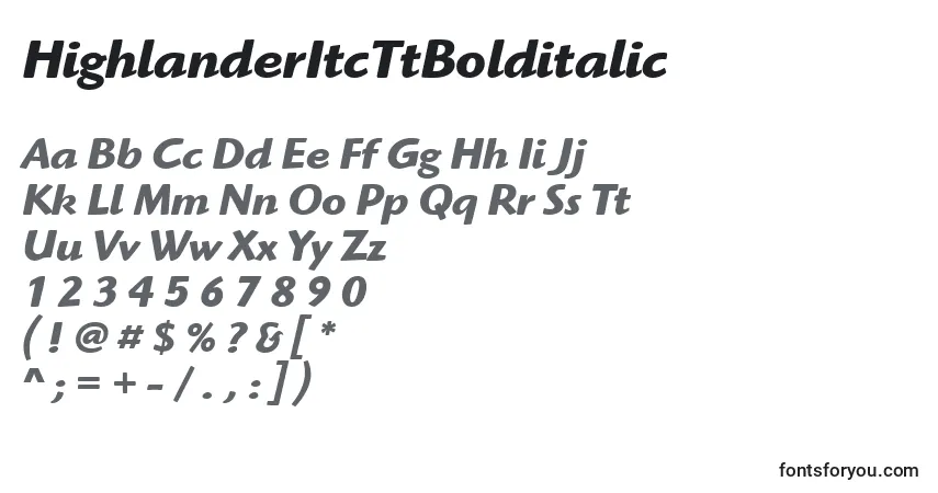 Schriftart HighlanderItcTtBolditalic – Alphabet, Zahlen, spezielle Symbole