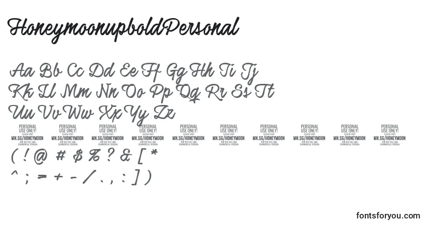 Schriftart HoneymoonupboldPersonal – Alphabet, Zahlen, spezielle Symbole