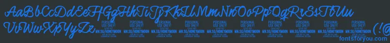 HoneymoonupboldPersonal Font – Blue Fonts on Black Background