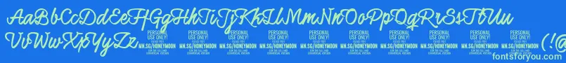 HoneymoonupboldPersonal Font – Green Fonts on Blue Background