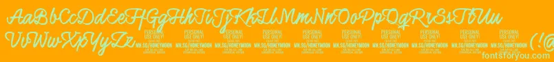 HoneymoonupboldPersonal Font – Green Fonts on Orange Background