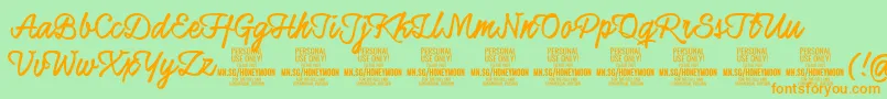 HoneymoonupboldPersonal Font – Orange Fonts on Green Background