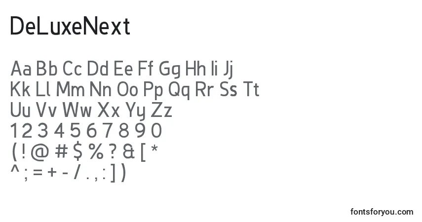 Czcionka DeLuxeNext – alfabet, cyfry, specjalne znaki