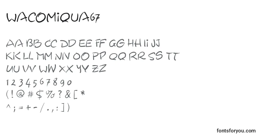 A fonte Wacomiqua67 – alfabeto, números, caracteres especiais