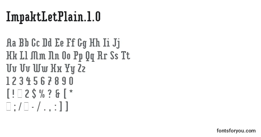 A fonte ImpaktLetPlain.1.0 – alfabeto, números, caracteres especiais