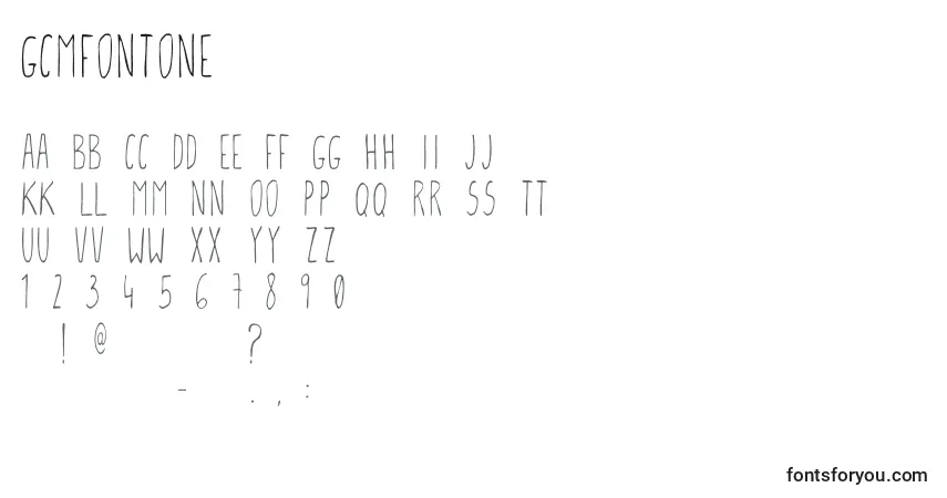 Czcionka Gcmfontone – alfabet, cyfry, specjalne znaki