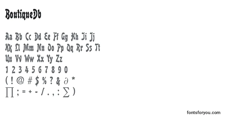 Czcionka BoutiqueDb – alfabet, cyfry, specjalne znaki