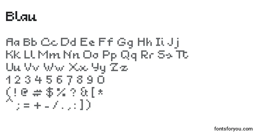 characters of blau font, letter of blau font, alphabet of  blau font