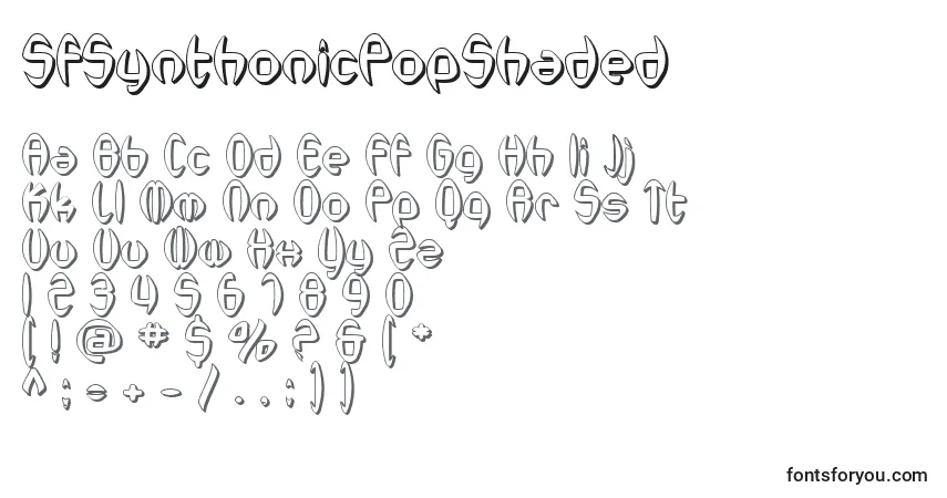 characters of sfsynthonicpopshaded font, letter of sfsynthonicpopshaded font, alphabet of  sfsynthonicpopshaded font