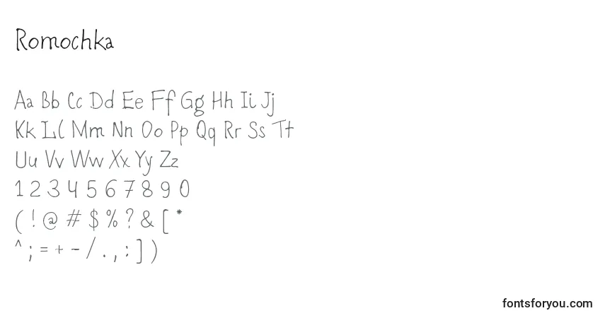 characters of romochka font, letter of romochka font, alphabet of  romochka font