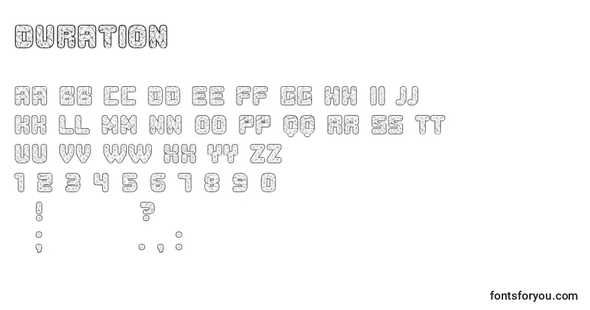 characters of duration font, letter of duration font, alphabet of  duration font
