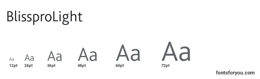 sizes of blissprolight font, blissprolight sizes