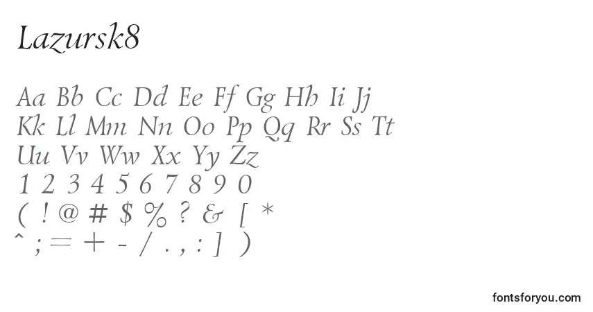 characters of lazursk8 font, letter of lazursk8 font, alphabet of  lazursk8 font
