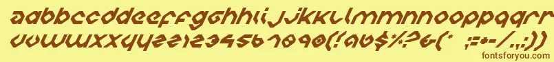 フォントCharliesAnglesItalic – 茶色の文字が黄色の背景にあります。