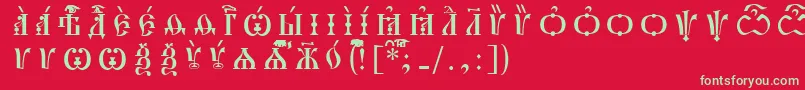 フォントPochaevskCapsIeucsSpacedout – 赤い背景に緑の文字