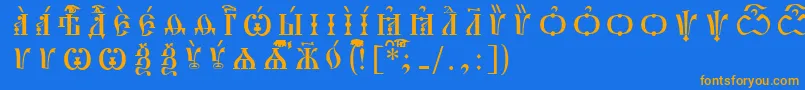 フォントPochaevskCapsIeucsSpacedout – オレンジ色の文字が青い背景にあります。