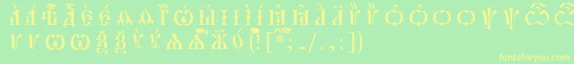 フォントPochaevskCapsIeucsSpacedout – 黄色の文字が緑の背景にあります