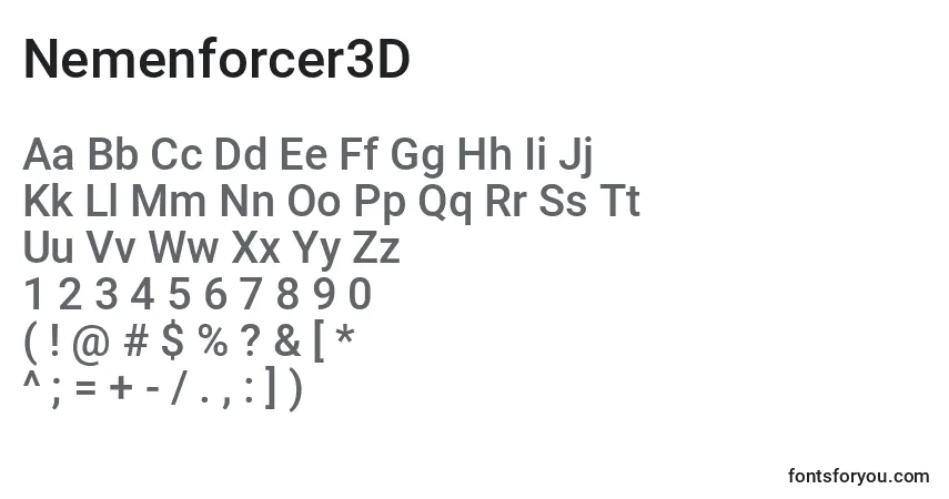 Czcionka Nemenforcer3D – alfabet, cyfry, specjalne znaki