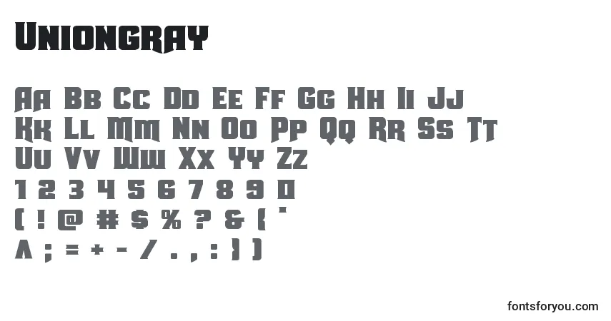 Czcionka Uniongray – alfabet, cyfry, specjalne znaki