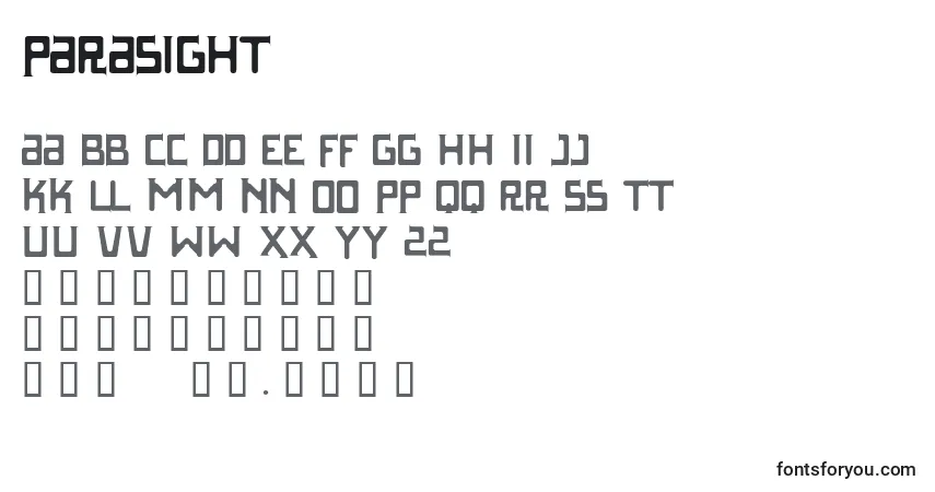 Czcionka Parasight – alfabet, cyfry, specjalne znaki