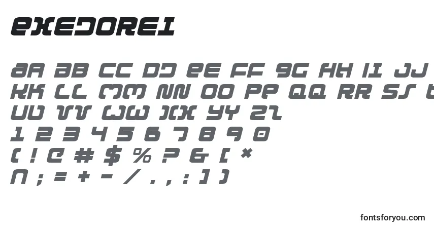 Schriftart Exedorei – Alphabet, Zahlen, spezielle Symbole