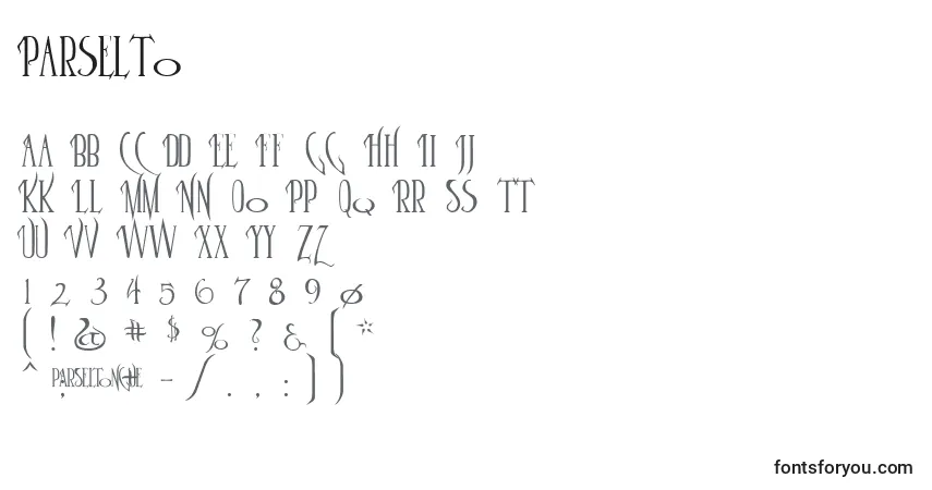 Schriftart Parselto – Alphabet, Zahlen, spezielle Symbole